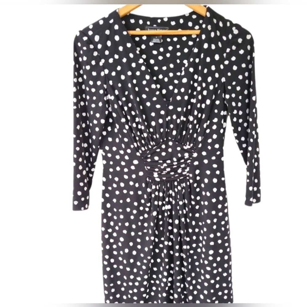 Jessica Howard Black & White Polka Dot Knee Length Dress Size 6